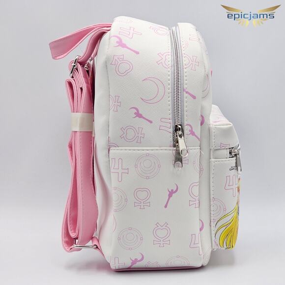 Sailor Moon Pink Icons White Mini Backpack Bag New - Picture 3 of 5
